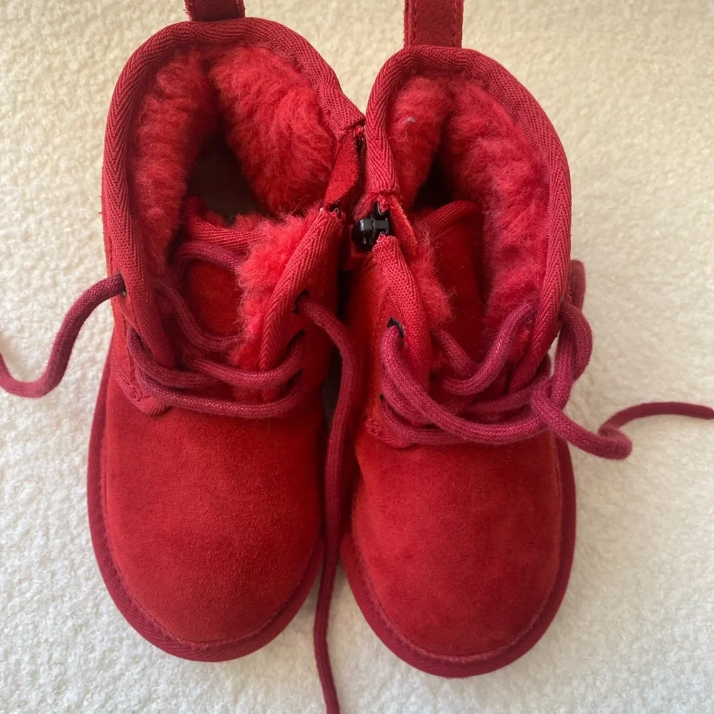 UGG Kids Red Suede Lace-Up Ankle Boots